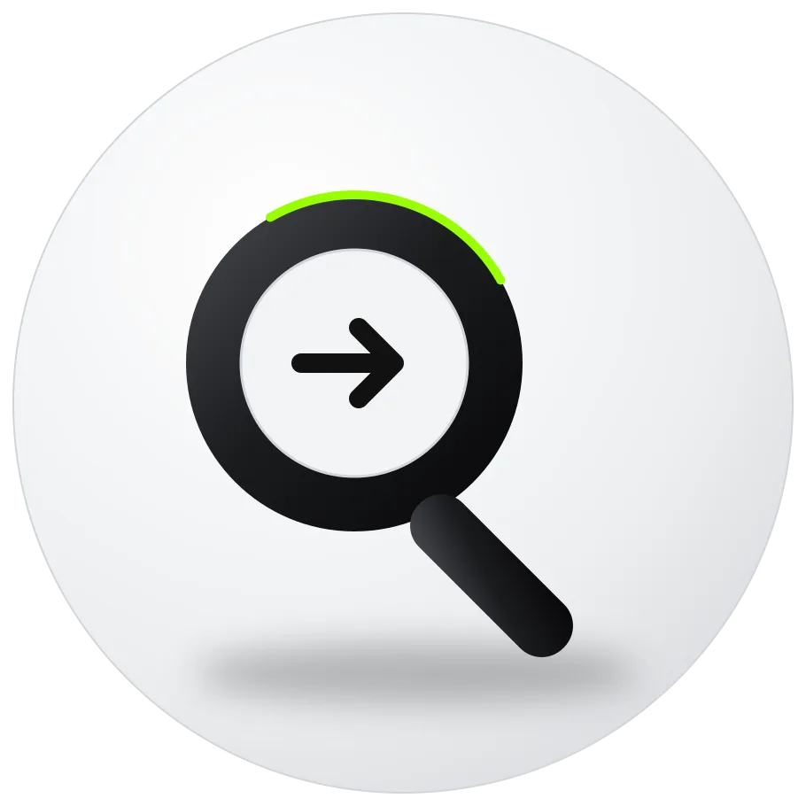 Emblema de Luppin Ads: lupa con flecha de avance